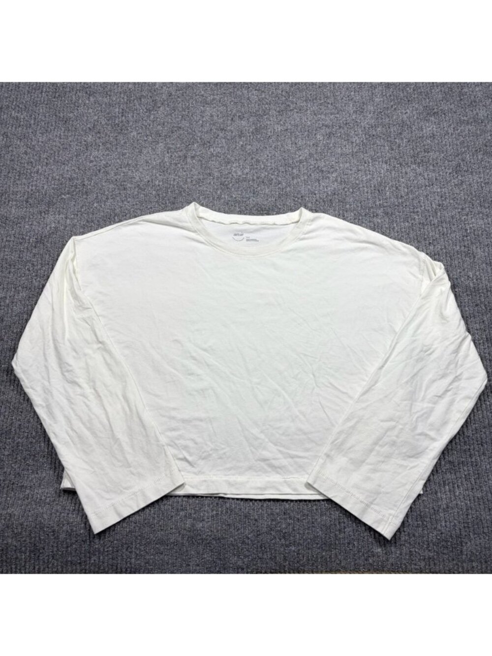 Aerie Shirt Women's S White Long Sleeve Cropped Crew Neck Solid Casual